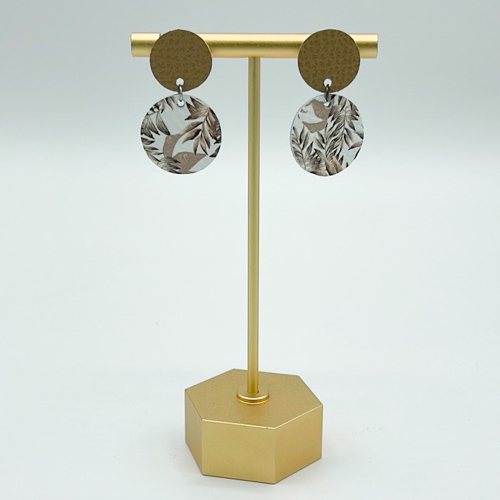 Beige and white floral drop earrings
